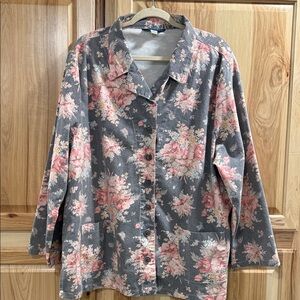 Vintage April Cornell Gray Jacket Floral Print Cottagecore Prairiecore Size XXL